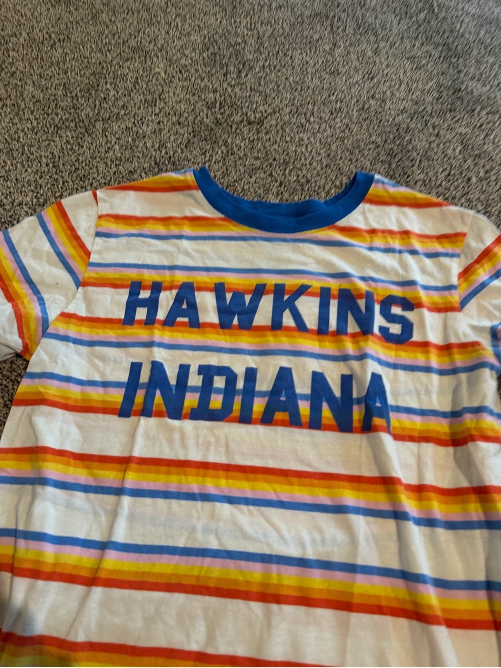 Hawkins Indiana Striped Short Sleeve Tee - Blue, Yellow & Orange - Picture 3 of 5